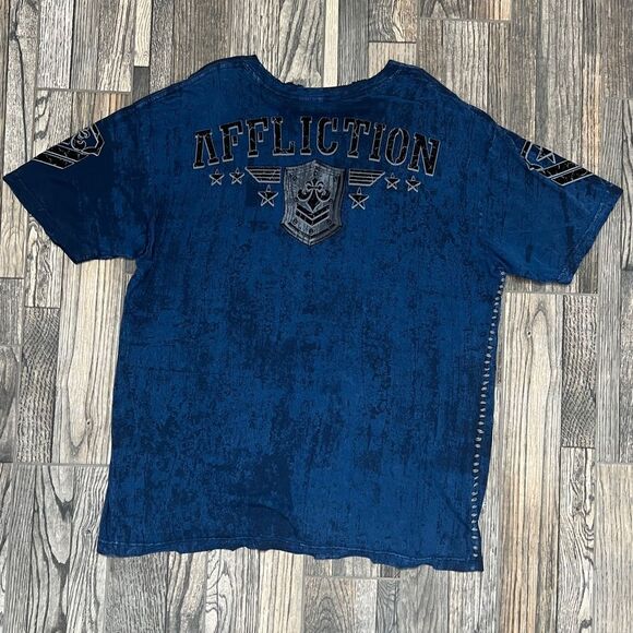 🔥☠️ Y2K AFFLICTION BLK PRM Designer Grunge AOP Graphic Distressed Tee 3XL - EUC - Picture 11 of 14